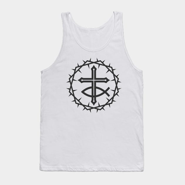 The cross of Jesus Christ and a fish, framed with a crown of thorns Tank Top by Reformer